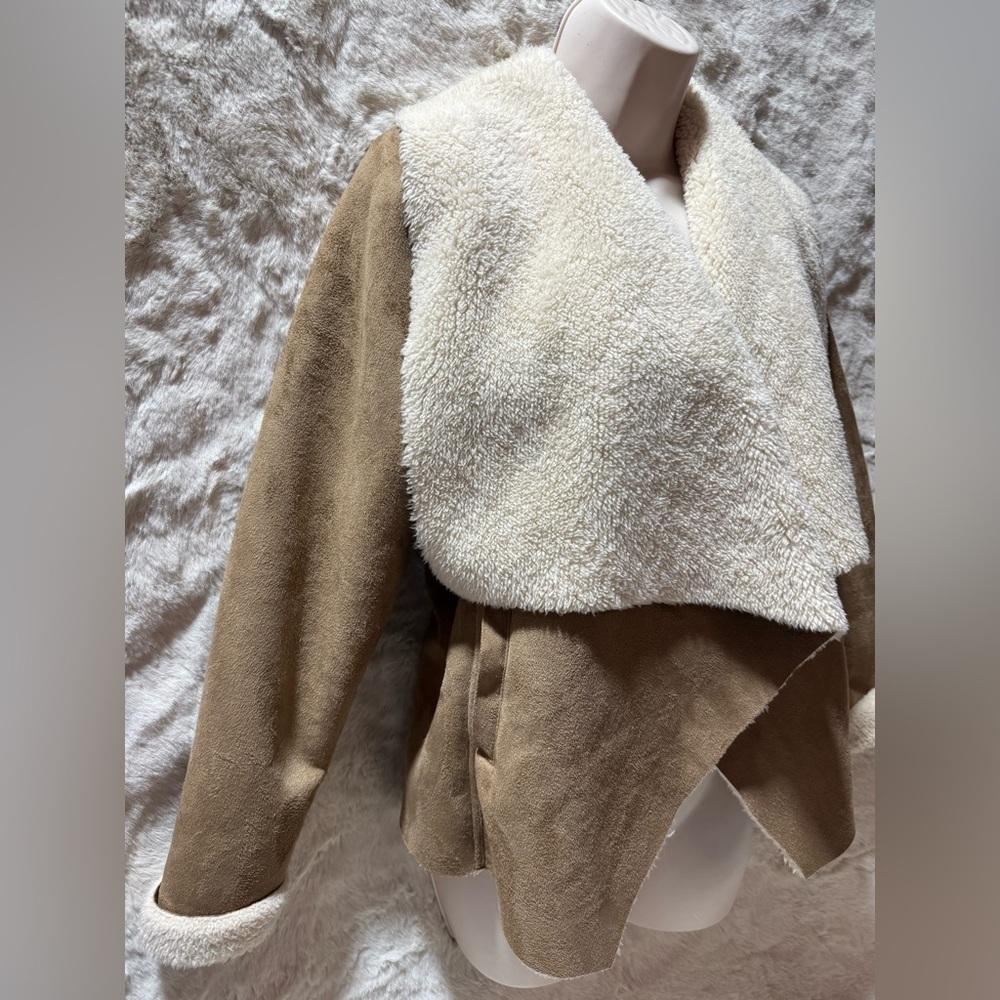 Ralph Lauren Tan Sherpa Suede Open Front Jacket, Women’s Petite XS fully linned - Picture 5 of 15